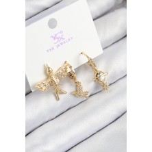 Bsre Pirinç Zirkon Taşlı 3'lü Kuş Figürlü Kadın Küpe (Gold Renk)