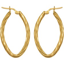 Nox Jewelry 14 Ayar Mikron Altın Kaplama Burgu Oval Halka Gümüş Küpe - E00306