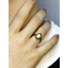 Esha Doğal Taş Sedef Doğal Taşlı Antik Ayarlanabilir Kadın Yüzük EUY78SF