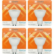 Avarson (4 Adet) Osaka 9W (70W) Sarı Işık (3000K) GU10 Duylu LED Çanak Ampul
