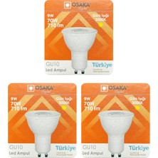 Avarson (3 Adet) Osaka 9W (70W) Sarı Işık (3000K) GU10 Duylu LED Çanak Ampul