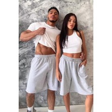 Vladivosto Diz Hizasında Battal Boy Yüksek Bel Cepleri Derin Oversize Büyük Beden Şort Kapri