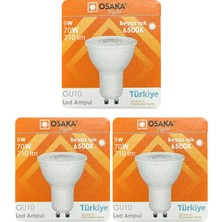 Avarson (3 Adet) Osaka 9W (70W) Beyaz Işık (6500K) GU10 Duylu LED Çanak Ampul