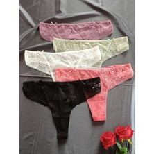 Papatya Yanlar Dantel Detaylı Transparan Arkası Tanga Kadın Iç Giyim Külot ( Renk ve Beden Seçilerek 1 ADET Gönderilir )