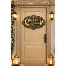 Okavango 31-19 cm Hoş Geldin Ramazan Dekorlu Ahşap Kapı Süsü, Ramazan Süsleri