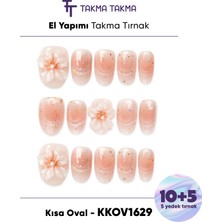 Takma Takma KKOV1629 Pembe Kısa Oval 15'li Tekrar Kullanılabilir El Yapımı Protez Takma Tırnak Ten Rengi-Xs