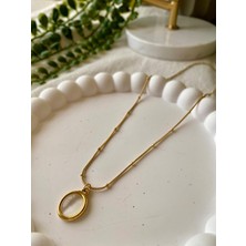 Stainless Steel Çelik Mini Dorikalı Oval Taş Kolye