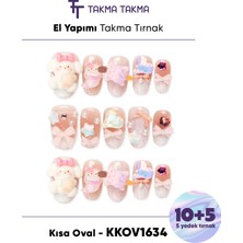 Takma Takma KKOV1634 Renkli Kısa Oval 15'li Tekrar Kullanılabilir El Yapımı Protez Takma Tırnak - Renkli-L