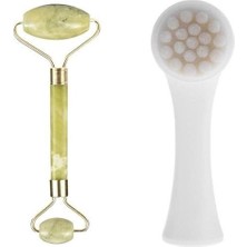 Ams Net® 2li Set Çift Taraflı Cilt Temizleme Fırçası ve Yeşim Taşı Çift Taraflı Cilt Masaj Aleti