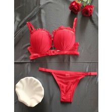 Dominant Tül Büzgü Detaylı Dolgulu Halka Detaylı Sütyen ve Külot Kadın Iç Giyim Takım