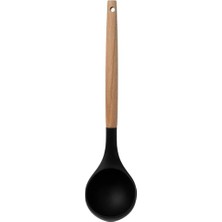 Zuzu Made Bambu Saplı Silikon Servis Kepçesi 32 cm Siyah Isıya Dayanıklı Kepçe