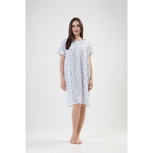 Vienetta Kadın Siyah- Mavi Kısa Kol Desenli %100 Pamuk Rahat Gecelik C3T6N1161