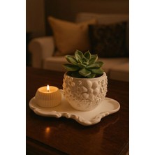 Liza Home Decoration El Yapımı Çiçek Desenli Saksı & Mumluk Tepsi Seti Kalemlik Ofis, Çalışma ve Makyaj Masası Organizer