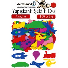 Artlantis Şekilli Eva Yapışkanlı Araçlar 100 Lü 1 Paket Kendinden Yapışkanlı Eva Sticker Okul Öncesi Kreş Ana Sınıfı