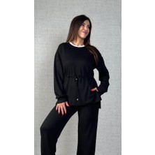 Kadın Uzun Kollu Yaka ve Büzgü Detay Tunik ve Pantolon Ikili Takım