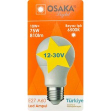 Avarson (1 Adet) Osaka 12VOLT 10W (75W) Beyaz Işık (6500K) E27 Duylu (Kalın Duy) LED Ampul