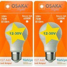 Avarson (2 Adet) Osaka 12VOLT 10W (75W) Beyaz Işık (6500K) E27 Duylu (Kalın Duy) LED Ampul