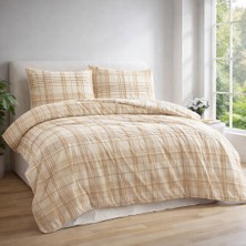 Meine Home Çift Kişilik Bej Kareli Nevresim Takımı