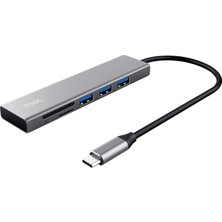 Trust Halyx Hızlı Usb-C Hub ve Kart Okuyucu, USB 3.2 Gen 1, Sd ve Mikro Okuyucu 104 Mbit/s, (Mikro)