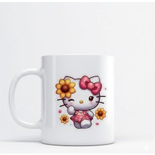 Sartre Art Hello Kitty Çiçekli Tasarımlı Hediyelik Porselen Kupa Bardak