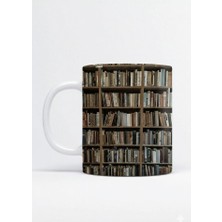 Sartre Art Kütüphane Tasarımlı Kitap Hediyelik Tasarımlı Porselen Kupa Bardak