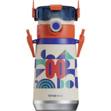 Cocosmile 500ML Robot Temalı Pipetli Askılı Çelik Termos Çocuk Matarası (Beyaz)