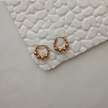 Lente Aksesuar Gold Çelik Sıralı Topçuklu Halka Küpe - Kararmaz Bubble Model