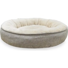 Jungolica Bunny Kedi ve Köpek Yatağı Bej 85X65 cm Büyük, Donut Şekli, Yükseltilmiş Kenar, Ultra Yumu