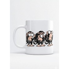 Sartre Art Kahve Içen 3 Maymun Temalı Eğlenceli Hediyelik Porselen Kupa Bardak