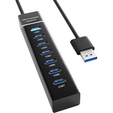 Primex PX-3017 Onezero 1.2 Metre Usb3.0 Hub, 7 Port USB 3.0 Çoklayıcı, USB Çoklayıcı Siyah, 7 Port U