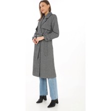 Uzun Kaşe Kaban – Balık Sırtı Dokuma Kaşmir Kumaş, Kruvaze Yaka, Kuşaklı Cepli Model, Oversize Rahat Kalıp - Boyalı Gri