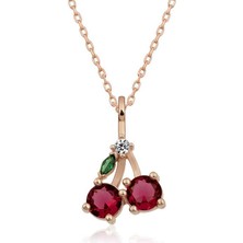 Katre46 925 Ayar Gümüş Rose Kiraz Figürlü Meyve Kolye