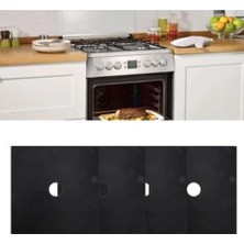 Yanmaz Yapışmaz Ocak Koruyucu Premium Seti 4'lü Siyah, Kolay Temizlenen Yeniden Kullanılabilir Kapla