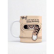 Sartre Art Doğum Günü Temalı Kedi Tasarımlı Hediyelik Porselen Kupa Bardak