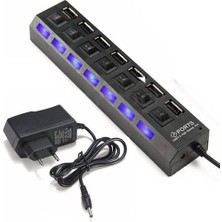 7 Port USB Hub Çoklayıcı Çoğaltıcı Onoff Düğmeli Işıklı Adaptörlü