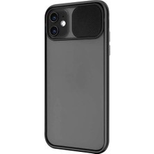 iPhone 11 ile Uyumlu Arkası Mat Yapıya Sahip Sürgülü Kamera Korumalı Silikon Kılıf (Siyah)