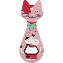 Miyav Kedi Şeklinde Mıknatıslı Şişe Kapak Açacağı, Buzdolabı Magnet Pembe, 5.5X14 Cm, Seramik Kaplam