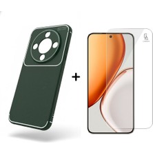 Coolacs Honor Magic 8 Lite ile Uyumlu Karbon Tasarım Silikon Telefon Kılıfı ve Temperli Cam Ekran Koruyucu