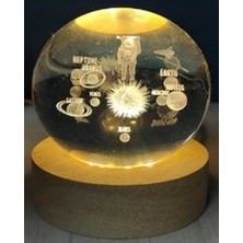 Katre46 Dekoratif Bütün Gezegenler Tasarımlı Ahşap Altlıklı Işıklı Cam Küre Büyük Boy Cam:8cm Ahşap:2cm