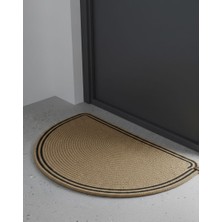 Ms Milasewing Doğal Iplik Yarım Ay Kapı Önü Paspası - Siyah Çizgili Antre Halısı