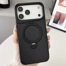 iPhone 17 Pro ile Uyumlu Kılıf Karbon Fiber Görünümlü Magsafe ile Uyumlu Stand Olabilen Carbon Case