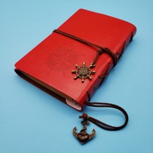 Katre46 Pusula Tasarımlı Kırmızı Deri Defter
