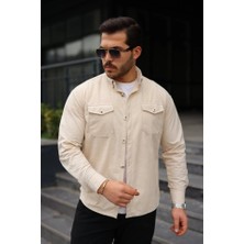 Erkek Uzun Kollu Cepli Kadife Gömlek