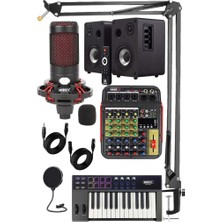 Cxn-30 Paket-7 Midi Klavye 5 Kanal Stüdyo Kayıt Mikserli Referans Monitörlü Condenser Mikrofon Seti