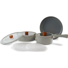 Midas Gri 9 Parça Ayrılabilen Saplı Iç Içe Geçebilen Tencere Tava Seti