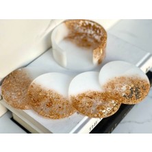 Epoksi Beyaz Altın Varak Süslemeli ' 4 Lü Bardak Altlığı + Organizer Seti