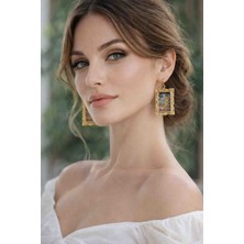 Myth Atelier El Yapımı Venüs'ün Doğuşu Gold Çerçeveli Özel Tasarım Küpe - Sanat, Hediye, Vintage, Statement