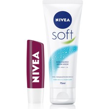 VENTO STORE Nıvea Soft El Kremi 75ML, Dudak Bakım Nemlendirici Böğürtlen 4,8 gr