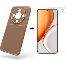 Coolacs Honor Magic 8 Lite ile Uyumlu Karbon Tasarım Silikon Telefon Kılıfı ve Temperli Cam Ekran Koruyucu