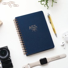 A5 Spiralli Sert Kapak Keten Çizgili Tarihsiz Not Defteri Lacivert